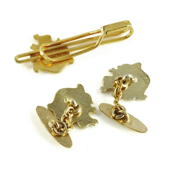 Isle of Man Cufflinks Set wtih Tie Bar Clip MP Enamel Loose Cuff Links England - Picture 2 of 3